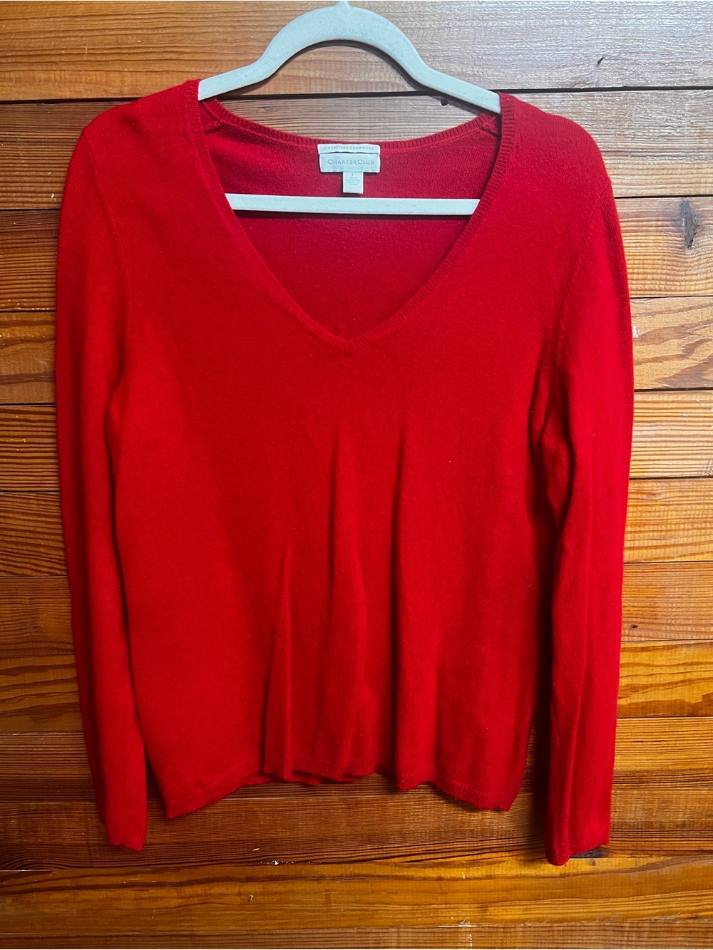 Charter Club 100% Cashmere Red V-Neck Sweater Large